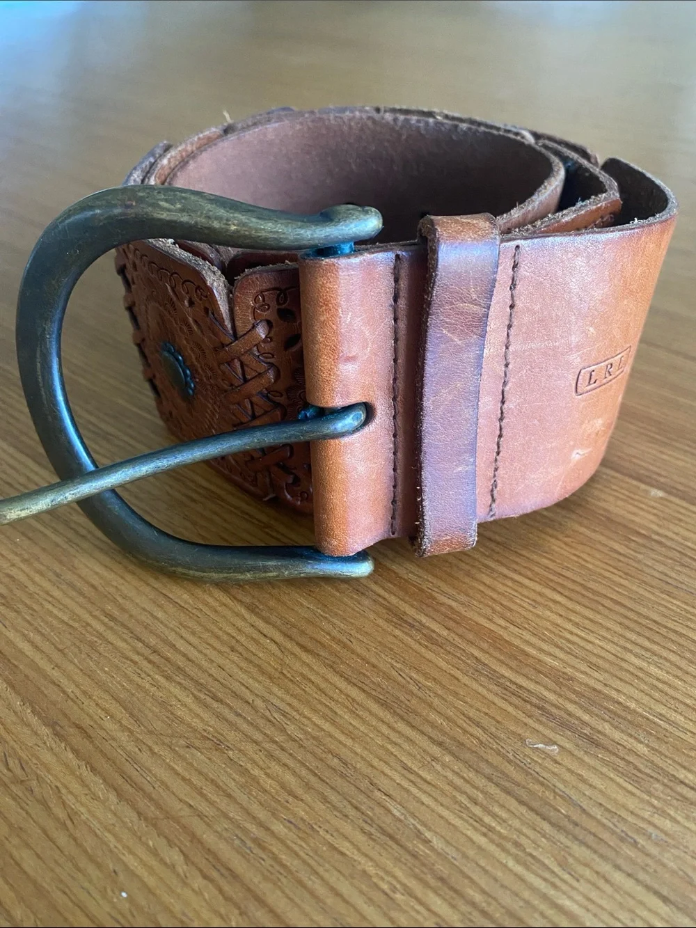 Lauren Ralph Lauren Gorgeous Large Leather Medallion Belt Large Brass Buckle L
